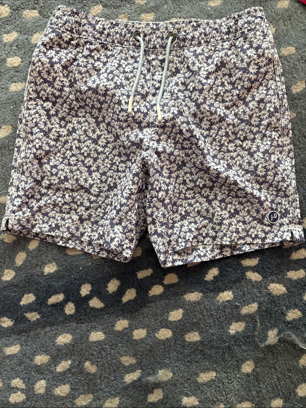 johnnie-O Navy and White Floral Swim Trunks